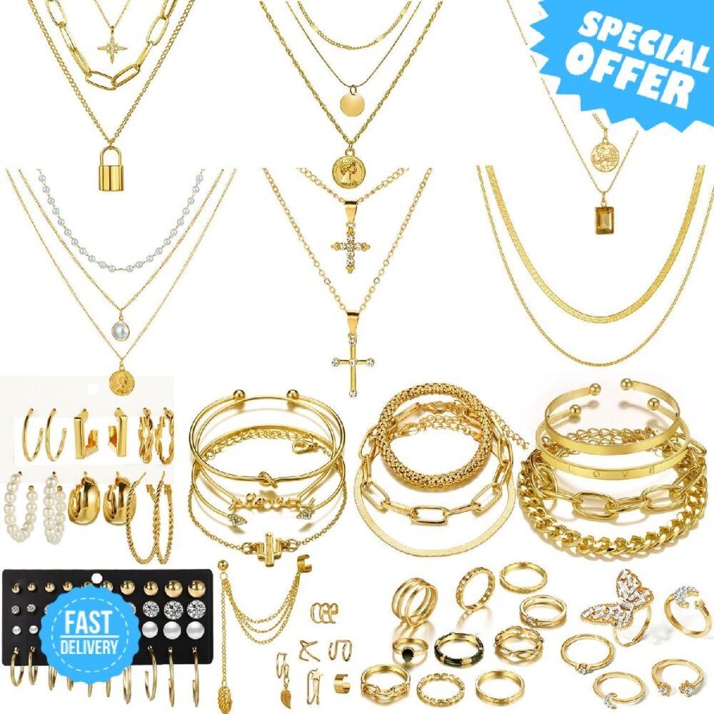 BRAND NEW CONGYING 73 Pcs Gold Jewelry Set with Necklaces & Earrings